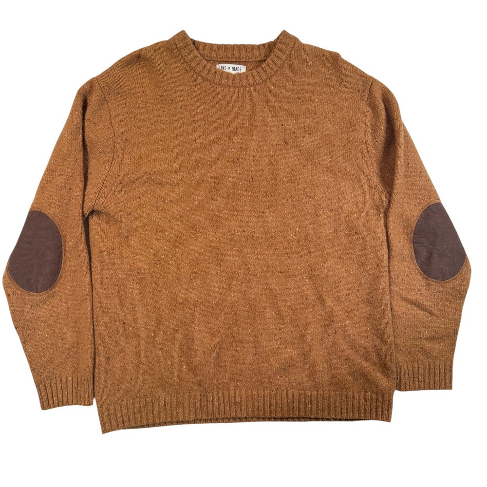 Line of Trade Mens XL Wool Donegal Fleck Crewneck Sweater Elbow Patches Rust